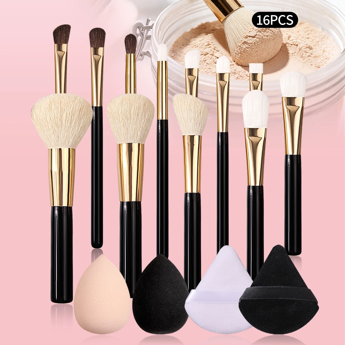 16PCS High-Quality Makeup Brush Set Includes Multi-Functional Facial Brush & Super Soft Makeup Sponge & Triangle Powder Puff