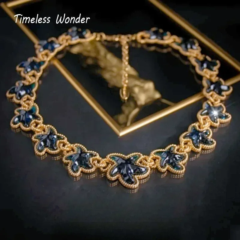 

Timeless Wonder Fancy Geo Glass Star Fish Pave Chains Necklace for Women Designer Jewelry Goth Runway Luxury Rare Top Sweet 4524