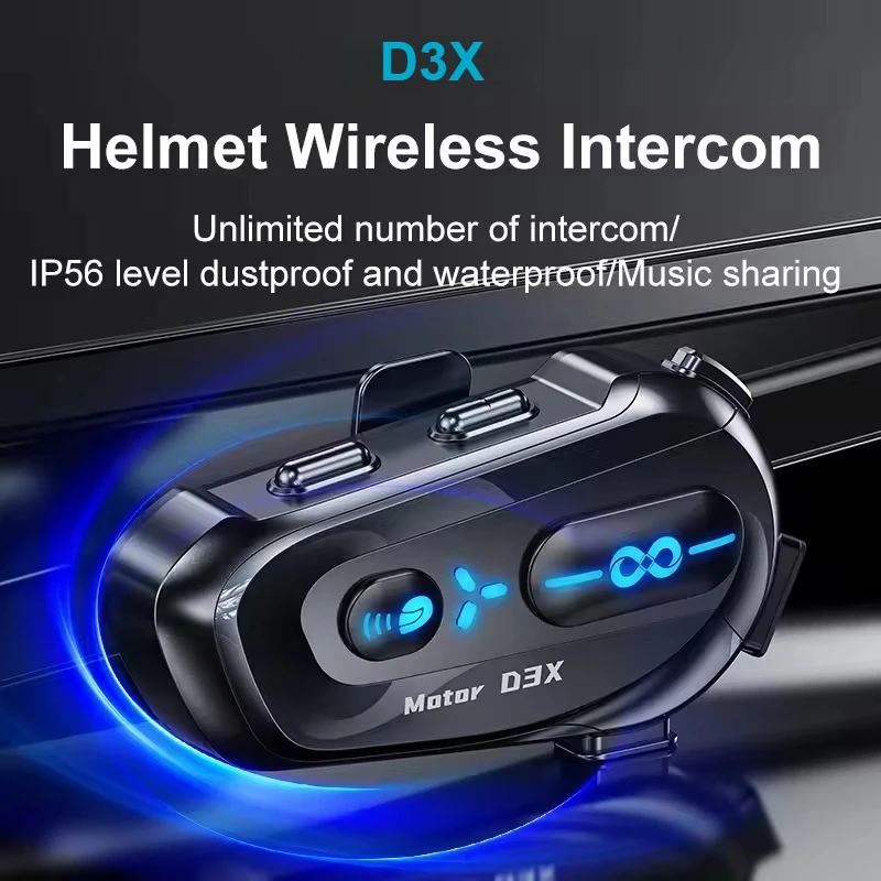 

D3X 600M Half Duplex Motorcycle Helmet Intercom Headset Waterproof Music Share Interphone Intelligent Voice Assistant Headphone