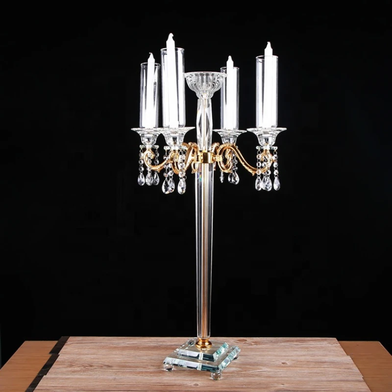 best seller shinning k9 crystal golden centerpieces floral candelabra candle holder stand for wedding table