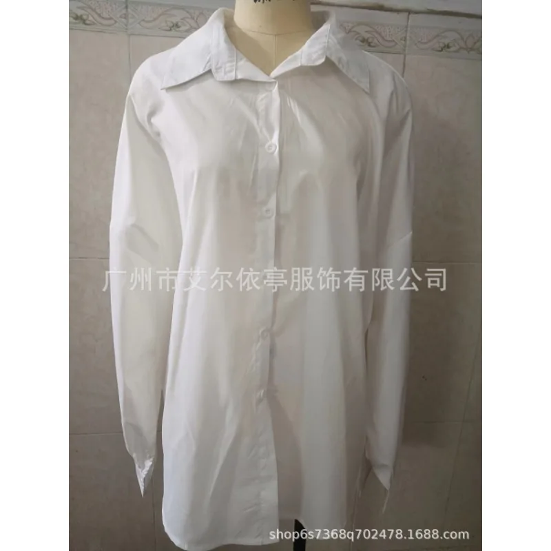 Trendige Damenbekleidung, Blusen aus 100 % Baumwolle, einfarbig, Umlegekragen, Glockenärmel, Knöpfe, unregelmäßige Hemden für Damen, Weiß, Schwarz