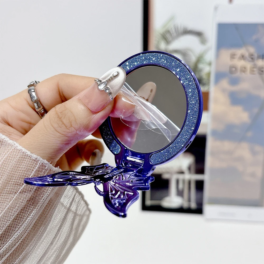 ที่วางโทรศัพท์พลาสติกแบบมีกลิตเตอร์รูปผีเสื้อสไตล์เกาหลี สำหรับ Magsafe แม่เหล็ก สำหรับ iPhone ที่วางโทรศัพท์มือถือ ของขวัญ แหวนตั้งโทรศัพท์