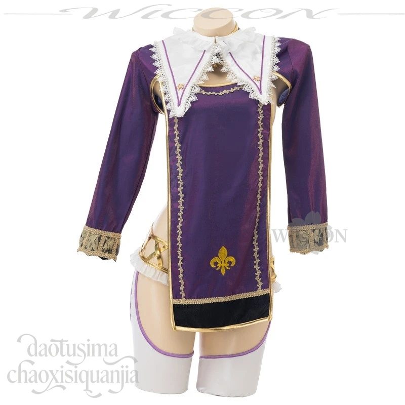 Disfraz de Cosplay Kawaii Lolita Ikezaki Misa, Túnica de Coro Estilo Juana de Arco, Vestido Morado con Abertura Alta, para Fiesta de Halloween