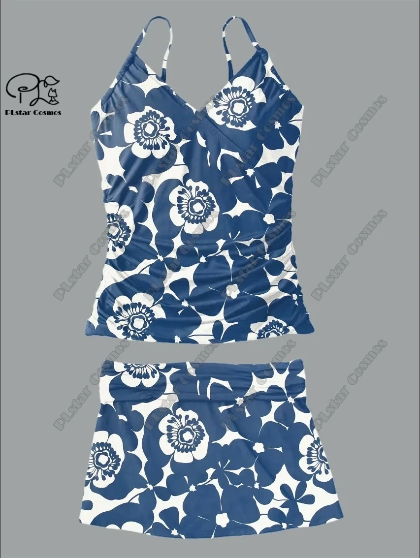 

Women's V-neck summer small fresh floral print suspender skirt two-piece swimsuit suit holiday travel new swimsuit Q-8