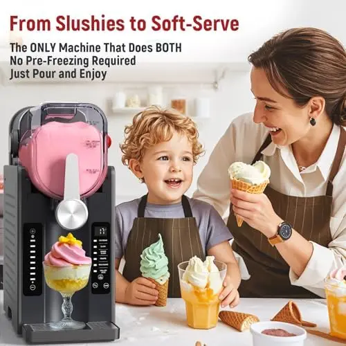 All-in-One Home Slushie Maker Real-Time Temp Display Auto-Clean Feature 6 Preset Frozen Drinks for Summer Parties Ice Cream