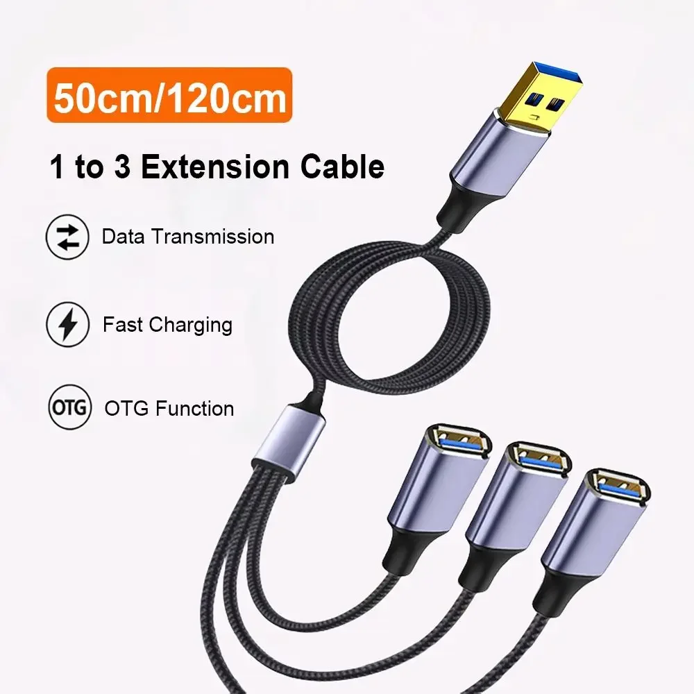 USB 2.0 Hub 3 in 1 Splitter Fast Charging Extension Cable OTG Adapter Data Transfer Converter For PC Laptop Smart Phone