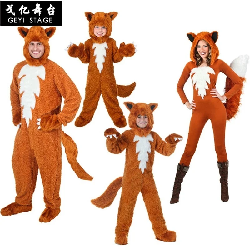 

Kids Adult Women Cartoon Sexy Animal Fox Costume Cosplay Clothes Suit Children's Day Halloween Costumes Jumpsuit