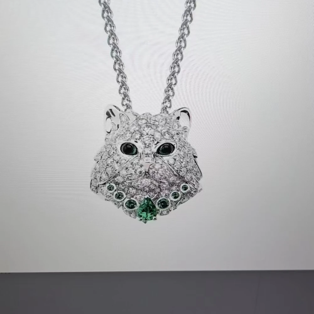

Xiqi Jewelry 925 Sterling Silver Cat Pendant Necklace Full Zircon Earrings Ring Luxury Jewelry Set Gift for Men Women