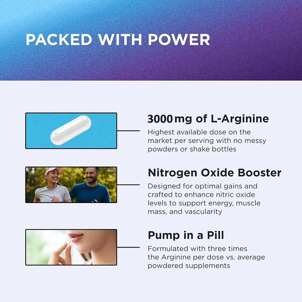 L Arginine 3000mg for Men Women, Muscle Mass Supplement for Endurance, Energy and Heart Health Support During Exercise, Non-GMO