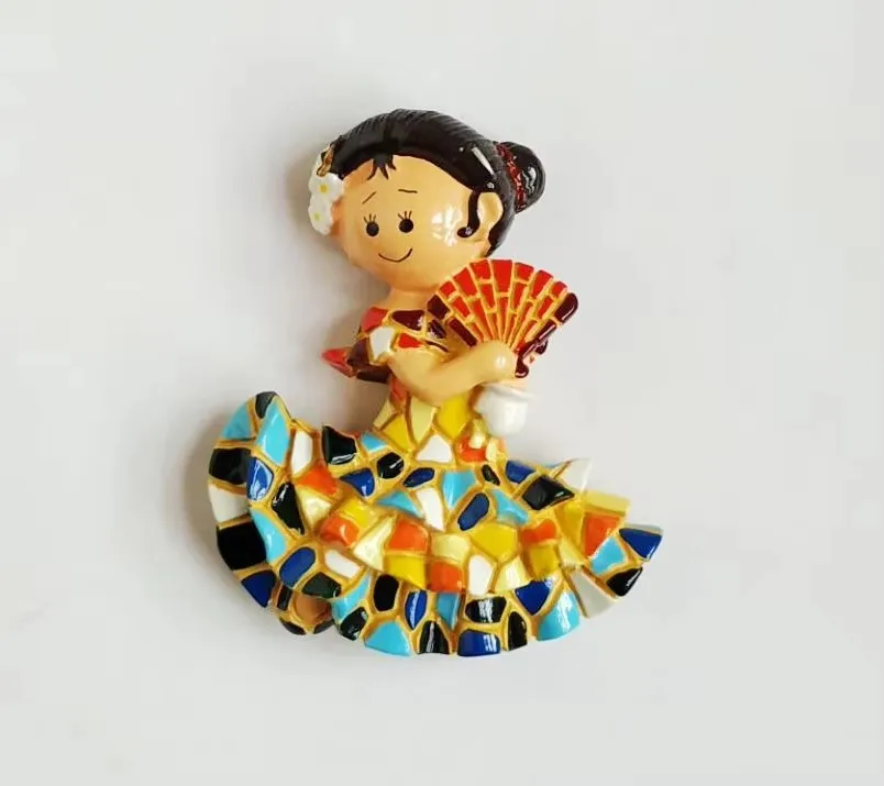 Handmade Painted Spain Mosaic Gecko Cat Girl 3D Fridge Magnets Tourism Souvenirs Refrigerator Magnetic Stickers