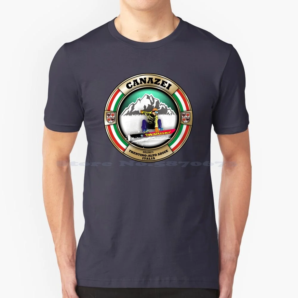 Canazei Dolomiti Mountains Snowboarding T Shirt 100% Cotton Tee Canazei Dolomiti Mountains Snowboarding Canazei Dolomiti