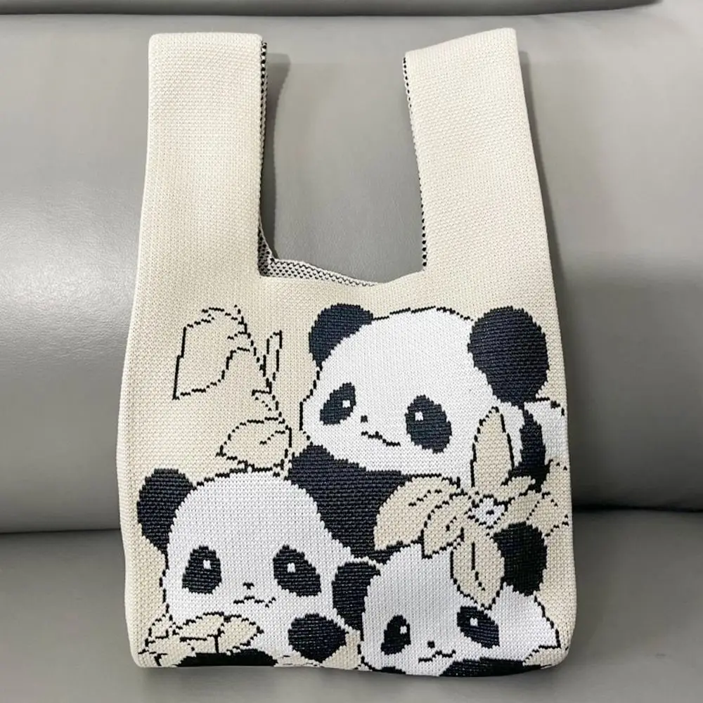 Bear Dog Handbag Fashion Panda Knitted Shoulder Bag Handmade Reusable Lunch Bags Students