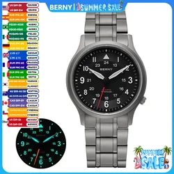 BERNY Orologi da uomo in titanio pieno Orologio da polso da pilota da campo da uomo al quarzo da esterno VH31 Orologio da lettura facile con zaffiro super luminoso