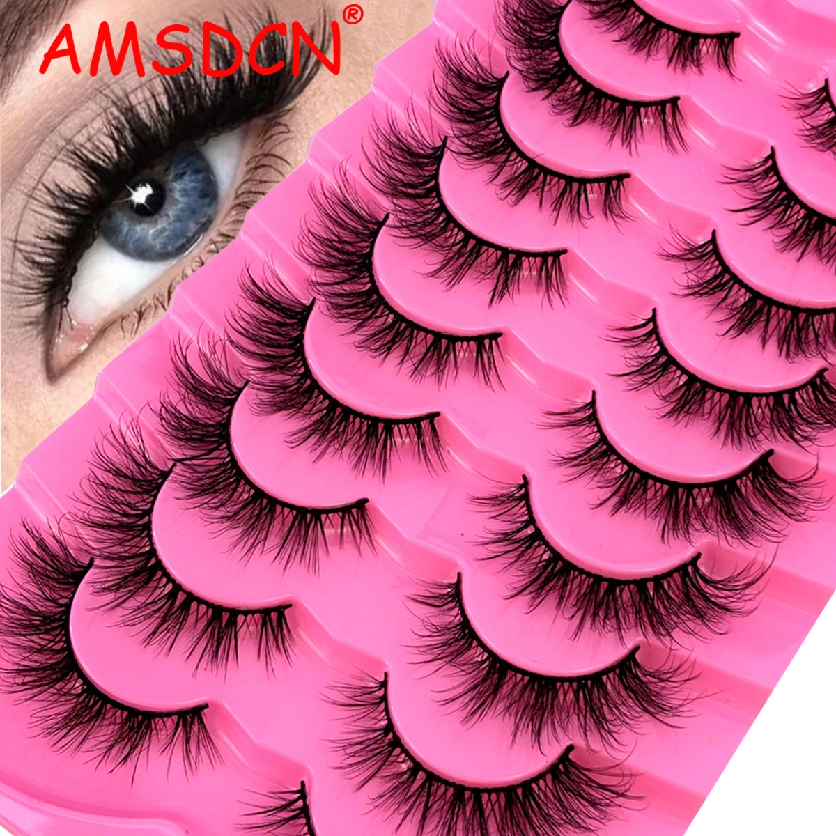 AMSDCN 5/9/10ペア ミンクまつげ ふわふわキャッ - Eyelash Extension Wispy Look のレビューと価格