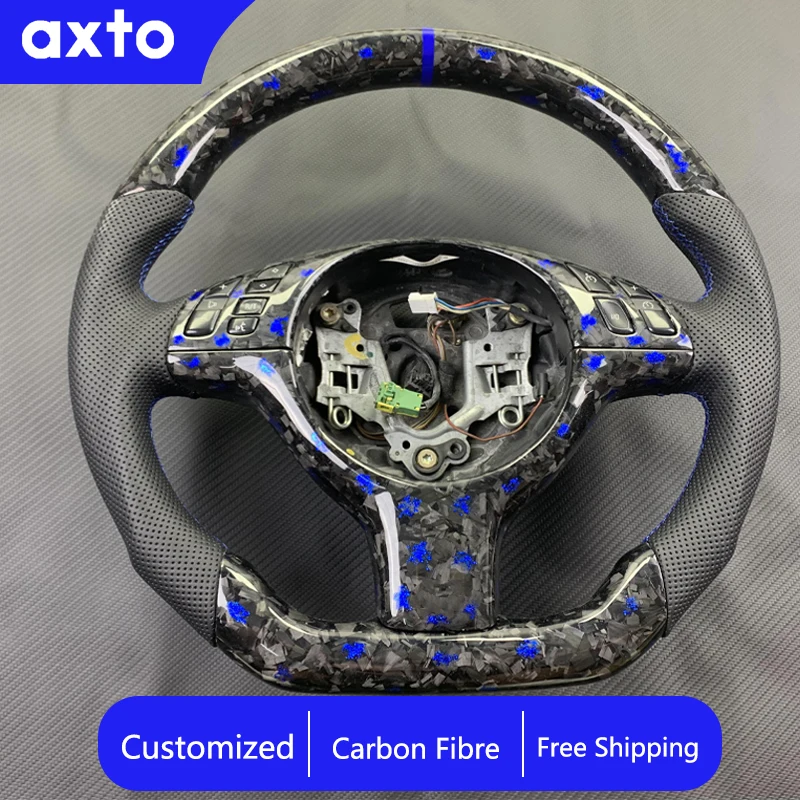 Customized Steering Wheel Handmade Leather for BMW M3 E46 E39 E53 330ci 325i Car Blue Forged Carbon Fiber Steering Wheel