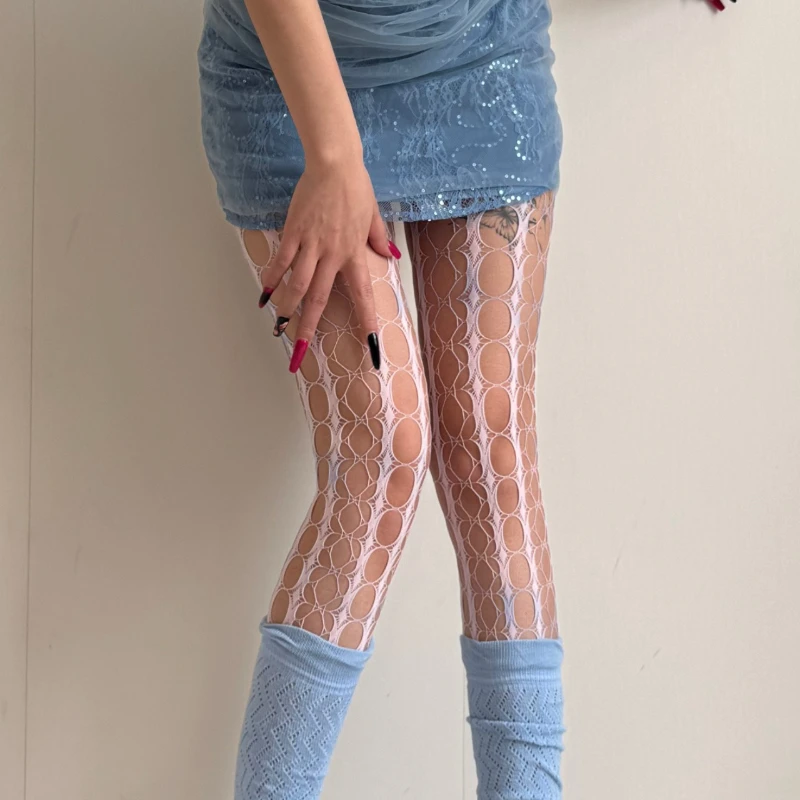 Vintage Fish Net Stockings Sexy Mesh Flower Design Luxury White Tights Y2K Lolita Party Underwear Women's Pantyhose
