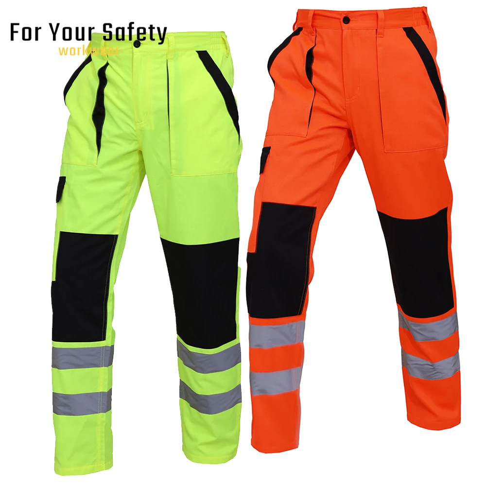 

Men's Thin Work Pants Fluorescent Yellow Breathable Labor Protection Pants for Automobile Repair Factory Workshop