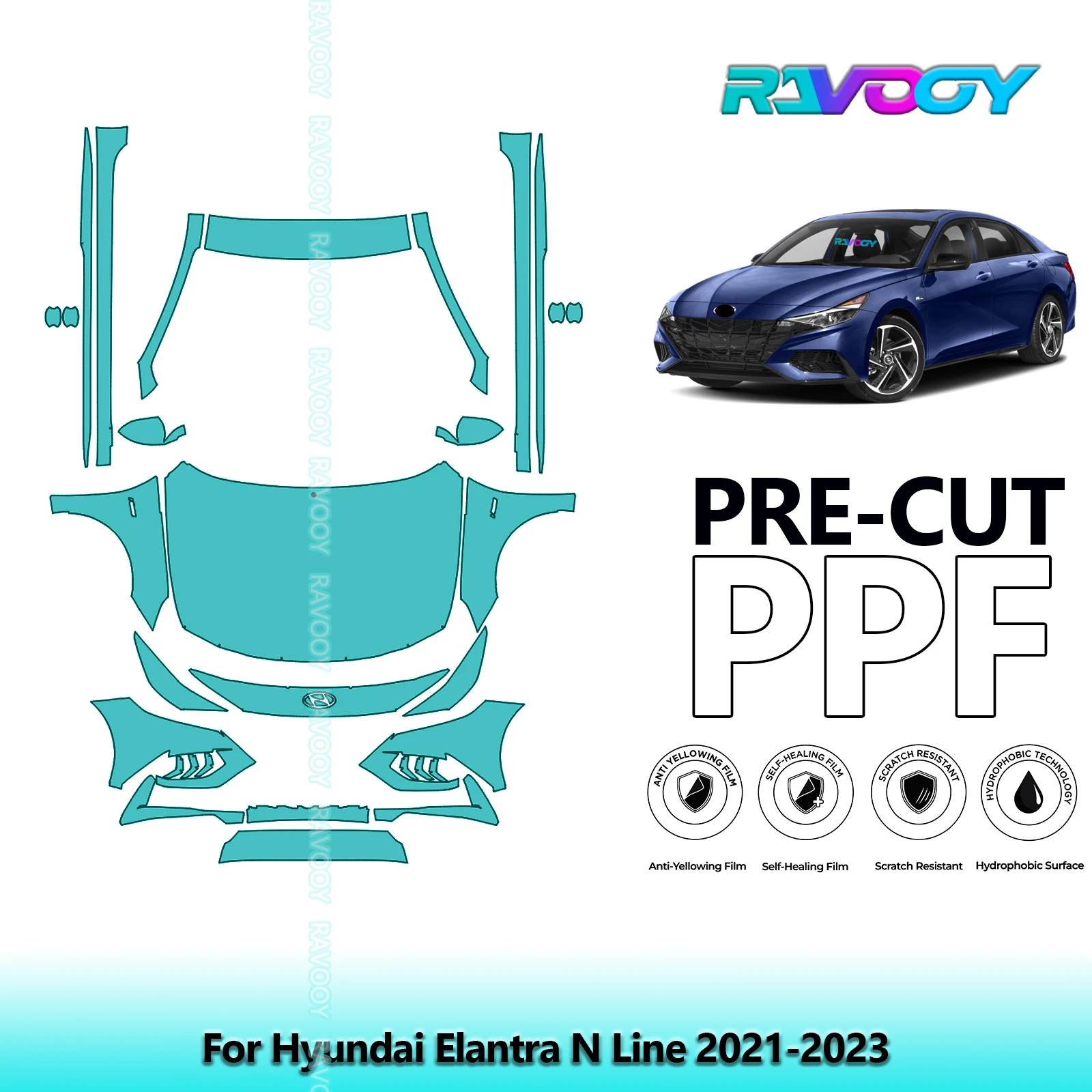 

8.5Mil Precut Paint Protection Film PPF Clear Bra Front Kit+Rockers For Hyundai Elantra N Line 2021-2023