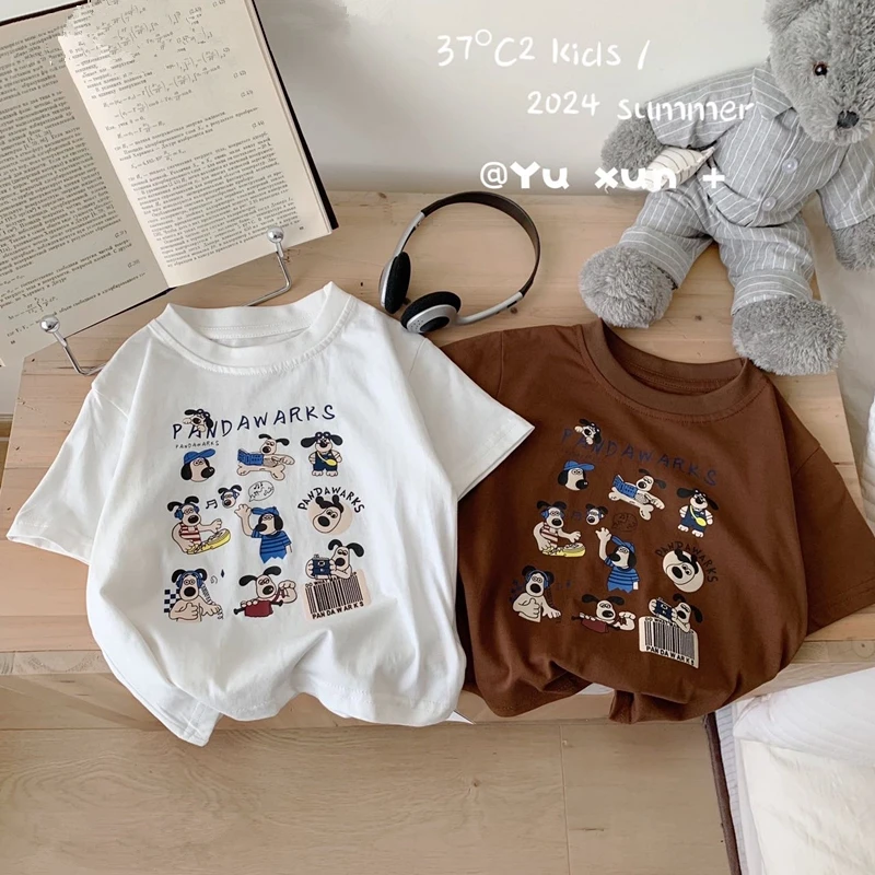 Trendy Summer Clothes Cartoon Dog Print Short Sleeve Tops New Printing Round Neck Base Shirt New Pure Cotton Versatile Tees
