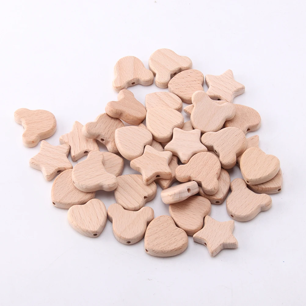 NANA 15pcs Beech Wood Mini Stars Love Bear Wooden Beads Suitable for Jewelry Making DIY Necklaces and Bracelets