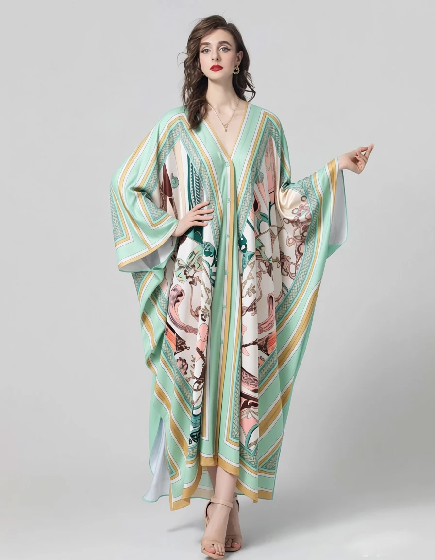 Women's Dresses Sexy V Neck Single Breasted Printed Floral Fashion Casual Long Robes