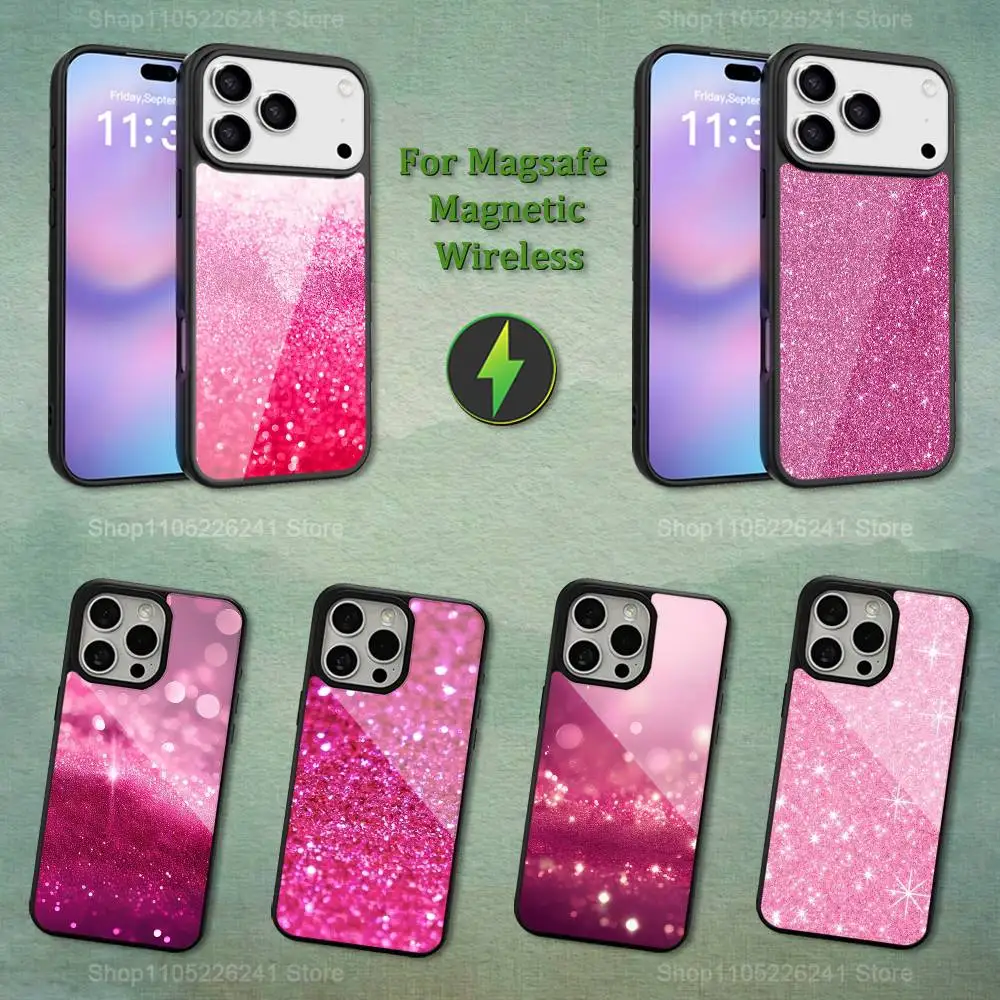 هاتف مبهر باللون الوردي الفني اللامع لهاتف iPhone 17,12,11,16,15,13,14,Pro,Max,Plus,Mini, For Magsafe,حافظة شحن لاسلكية مغناطيسية