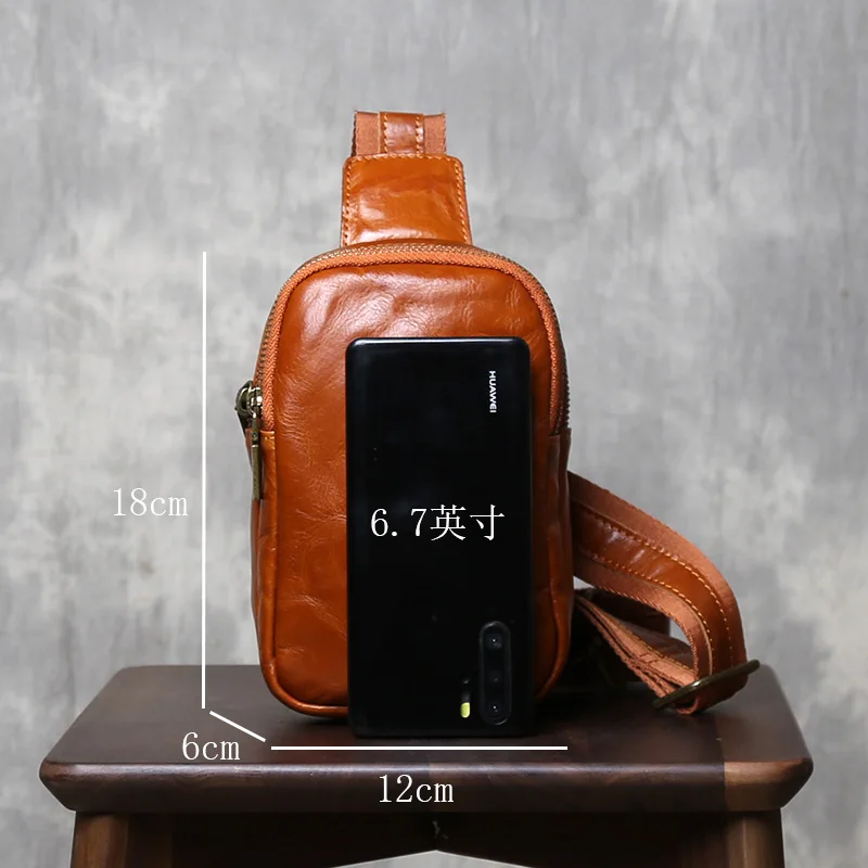 Handmade Genuine Leather Commuting Shoulder Bag Mens Leather Simple Bag Crossbody Phone Bag High-End Casual Original Chest Bag