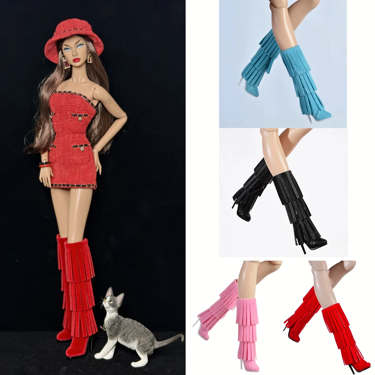 

Doll Shoes Parts 1/6 Supermodel Doll Fashion Tassel Mid-Calf Boots Trendy Versatile High Heels For FR2 Babi Xianxian