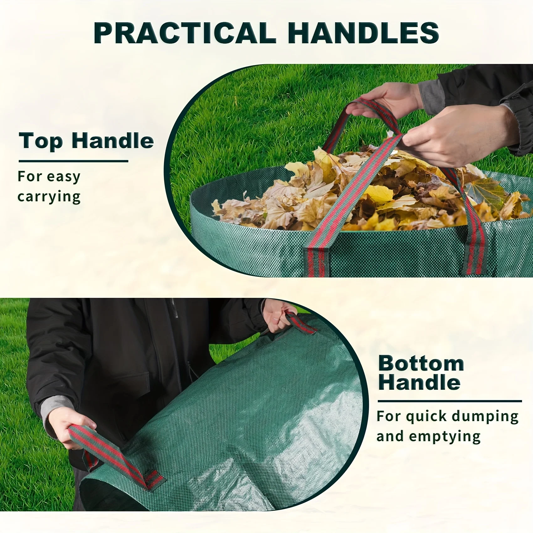 Leaf collection bag with lid, shoulder strap, and drawstring - reusable, suitable for leaf and lawn litter, yard cleaning