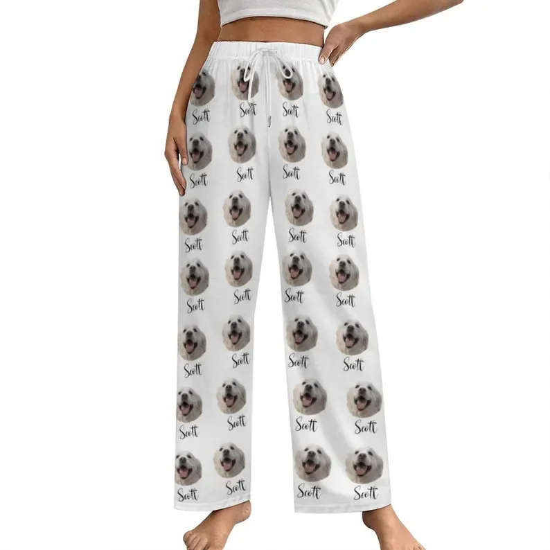 Custom Dog Cat Pet Face Pajama Pants with Name Faces Pajamas Women Pajama Pants Personalized Pajamas with Face Custom Portrait