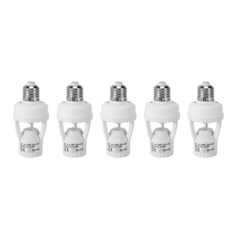 

LICE-5X AC110-220V 360 Degrees Pir Induction Motion Sensor IR Infrared Human E27 Plug Socket Switch Base LED Bulb Lamp Holder