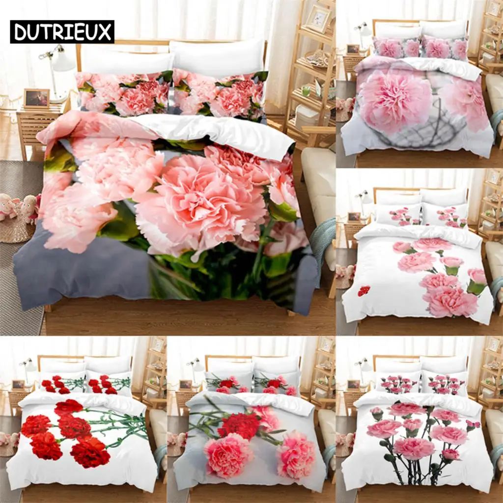 

Carnation Bedding Set 3pcs 2pcs Duvet Cover Set King Size Pink Flower Quilt Cover with Pillowcase Queen Full Single Double Bed