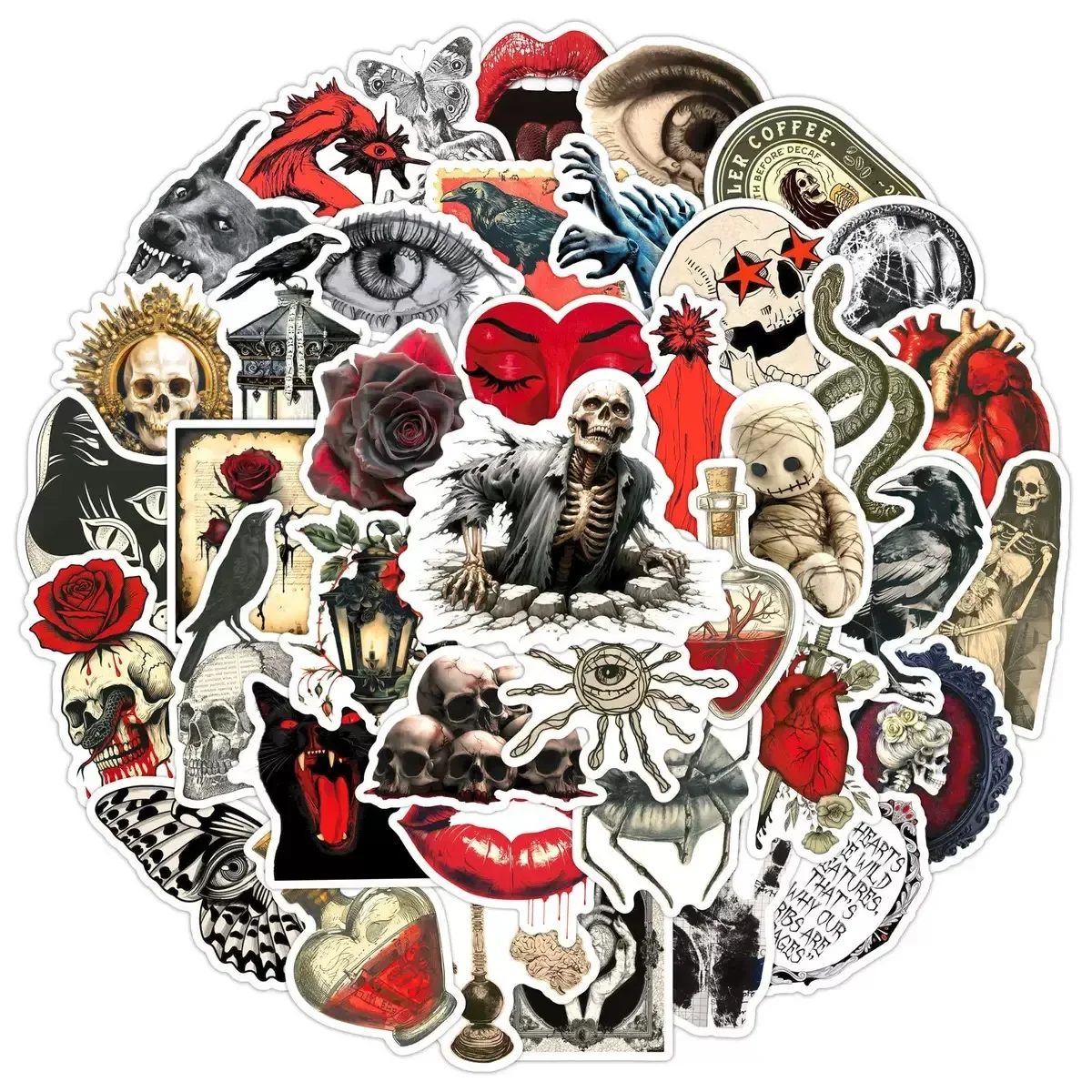 

10/50PCS Vintage Black Red Halloween Horror Goth Skull Stickers Aesthetic DIY Phone Laptop Skateboard Motorcycle Helmet Suitcase