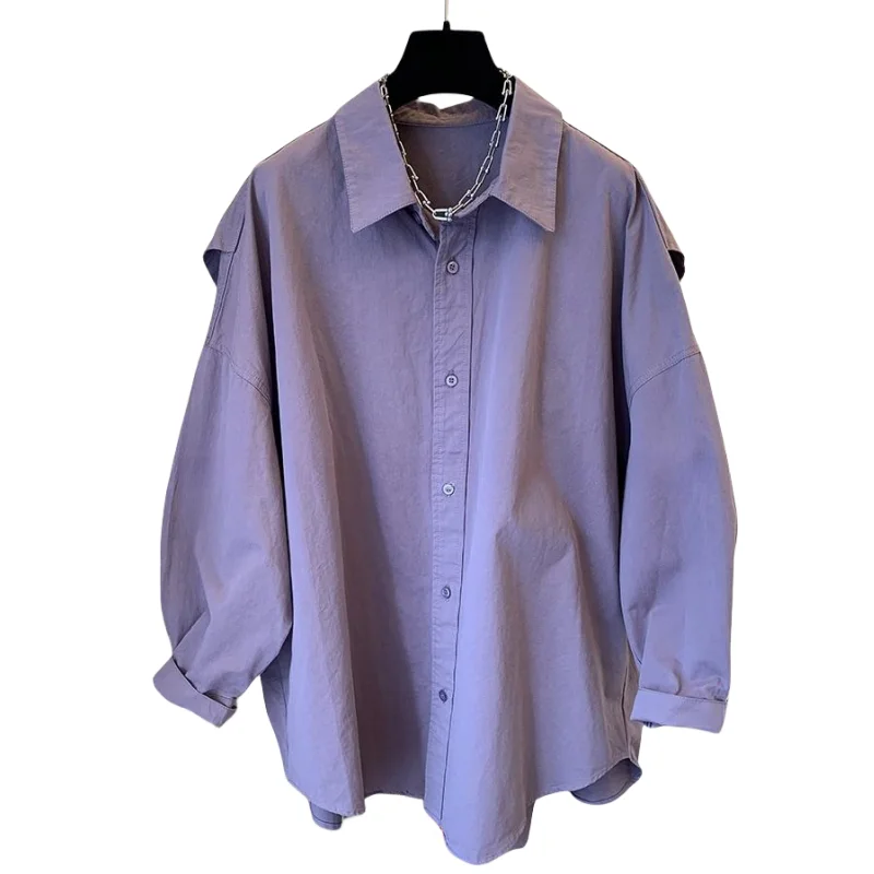 SuperAen Casual Purple Shirt for Women's Design Spring and Autumn 2026 New Patchwork Single-breasted Oversize Shirts