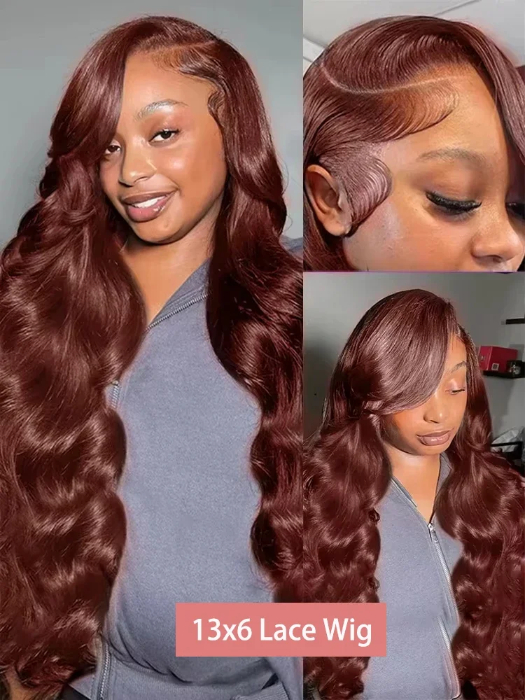 13x4 HD الدانتيل الشفاف الجبهة الجسم موجة خصلات الشعر المستعار الإنسان البرازيلي المحمر البني 13x6 الدانتيل الجبهة الباروكات للنساء قبل قطعها #3
