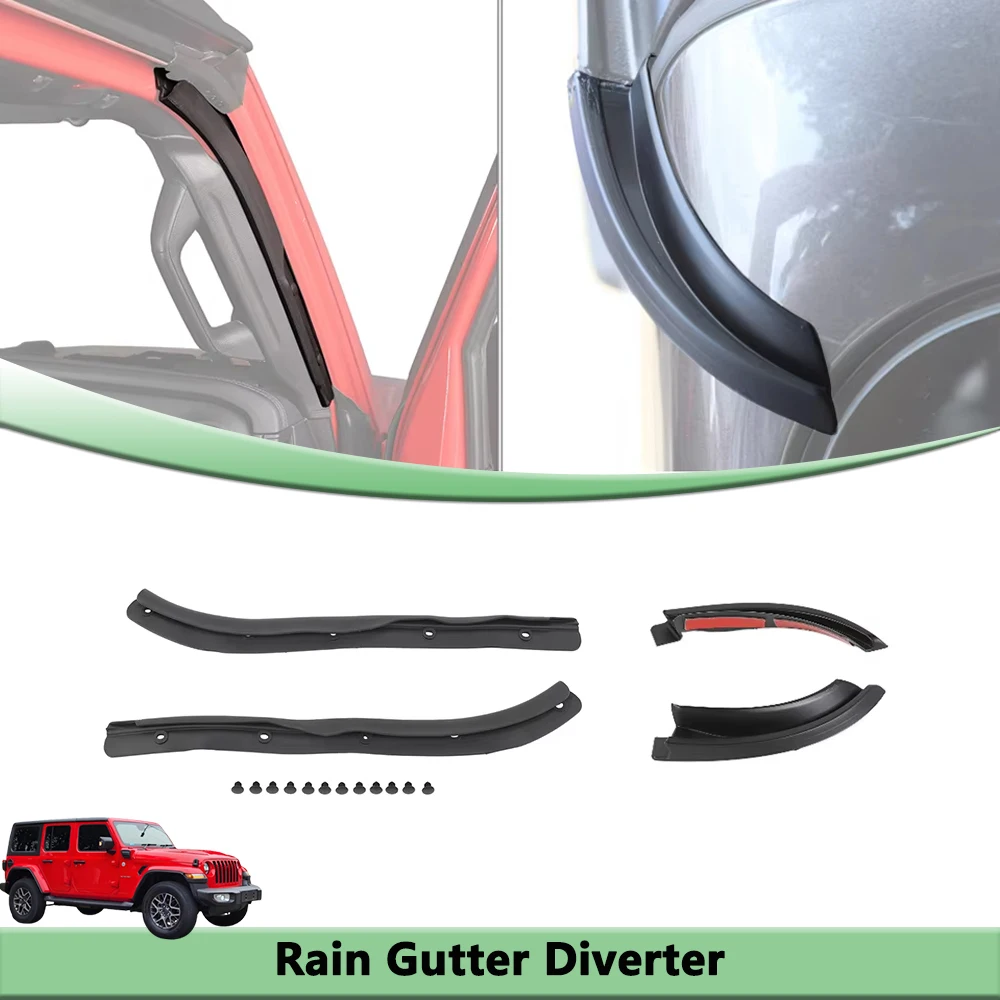Extensiones de Canaletas de Lluvia para Techo, Desviadores de Agua para Jeep Wrangler JL JLU Unlimited Sahara Sports Rubicon 2018-2025, Accesorios