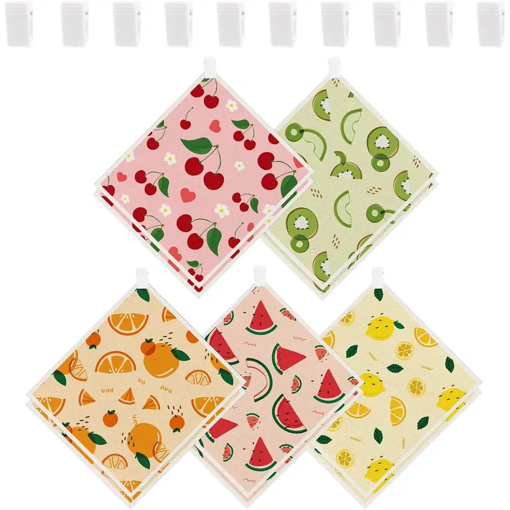 

10 Pack Reusable Dishcloths, Washable Non-Scratch Kitchen Towels with Clips, Odorless Cleaning Rags for Dishes