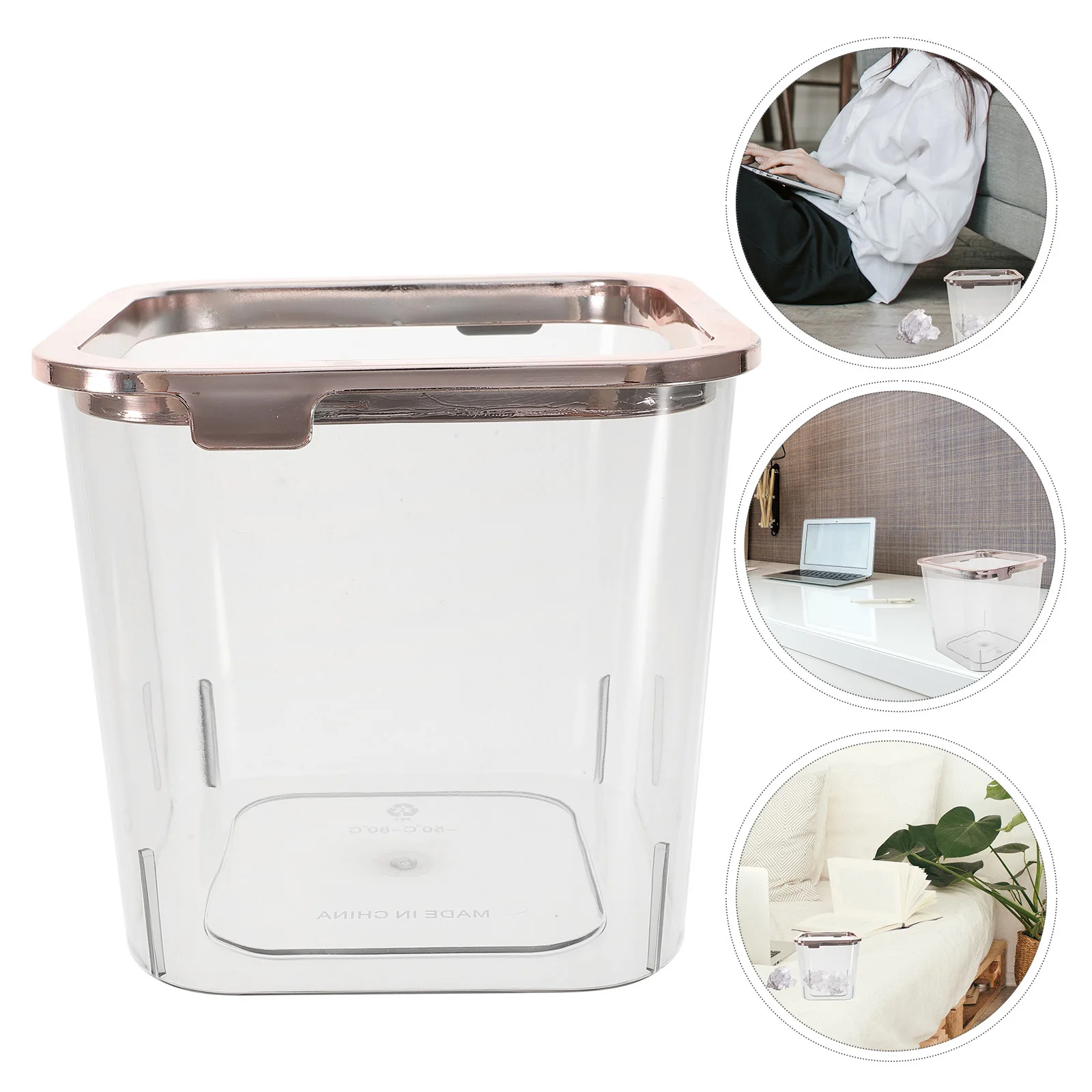 

Desktop Trash Can 8L Transparent Square Plastic Waste Bin For Bedroom Bathroom Office Home Clear Garbage Container Room