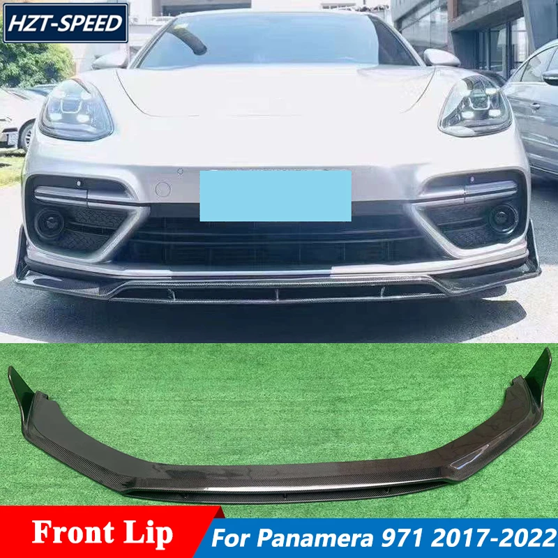 2 PCS Carbon Fiber Material Front Bumper Lip Trims Spoiler For Porsche Panamera 971 Facelift Turbo Tuning 2017-2022