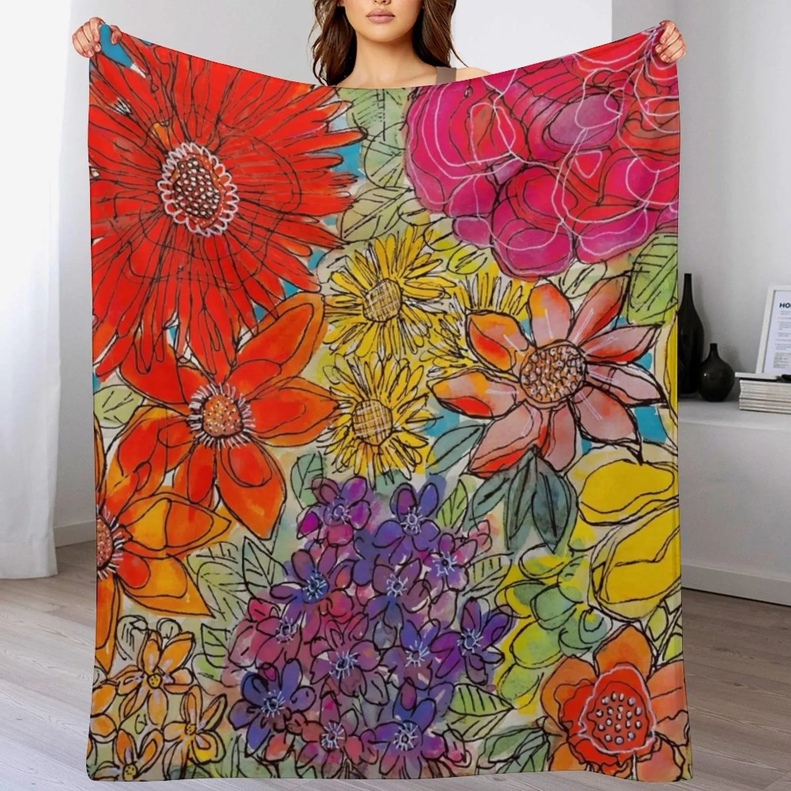 Digital doppleganger watercolour vibrant bouquet Throw Blanket Polar Loose warm winter Blankets