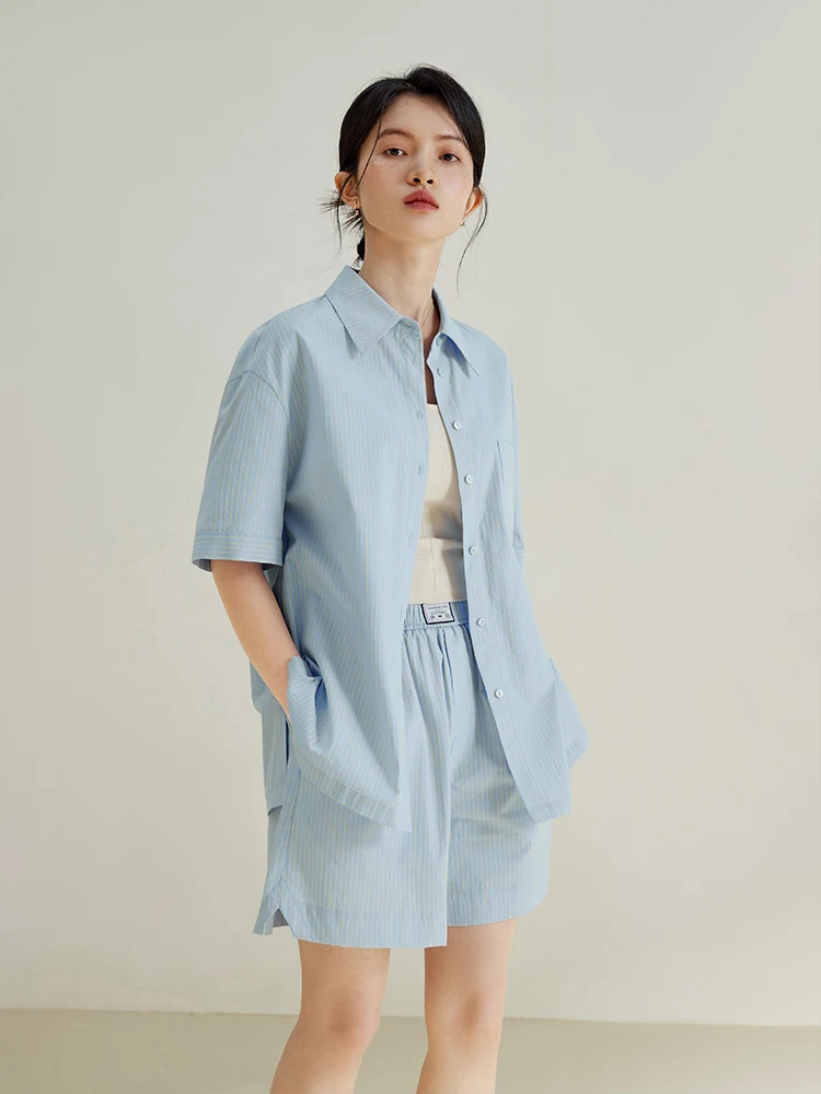 ZIQIAO French Commuter Shirt Shorts Fashionable Suit for Female Summer Chic Design Casual Loose Top Elastic Waist Shorts Women