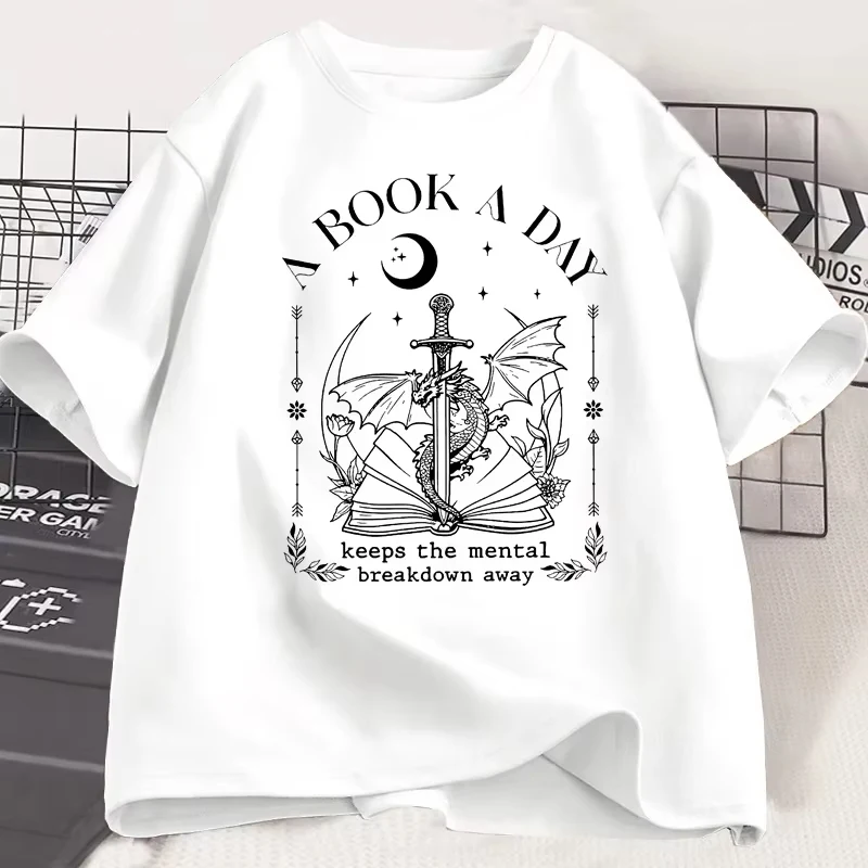 

Dragon A Book A Day T Shirt Men Women Keeps The Mental Breakdown Away T-shirt Fantasy Book Lover Bookish Tshirt Reader Tees
