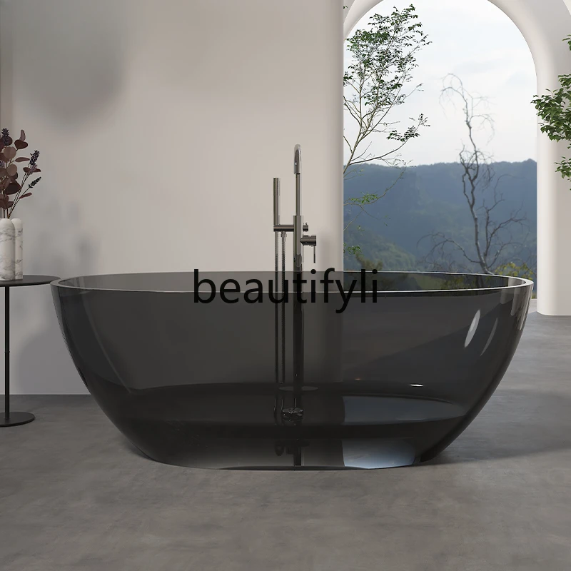 Crystal bathtub Color transparent cylinder Artificial stone Independent couple bathtub Hotel B & B special bathtub