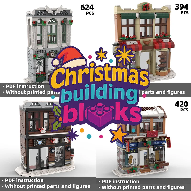 Set per regali natalizi Blocchi di costruzione natalizi, modello di negozio Street View, giocattolo di assemblaggio divertente architettonico Street View