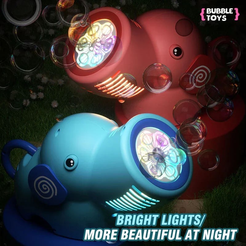 Automatic Bubbles Blower Toy LED Lights with Rechargeable Battery Cute Elephant Bubble Machine Kids Toys for Boys Children Gifts