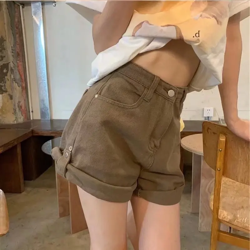 Women's Denim New Model, Student Style, Versatile High Rolled Hem, Loose Fit, Slimming A-Line