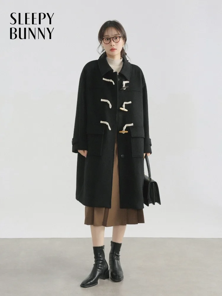 

Vintage Wool Coat Women Elegant Toggle Duffle Jacket Warm Loose Winter Outerwear with Lapel for Casual Chic Cold Weather Style