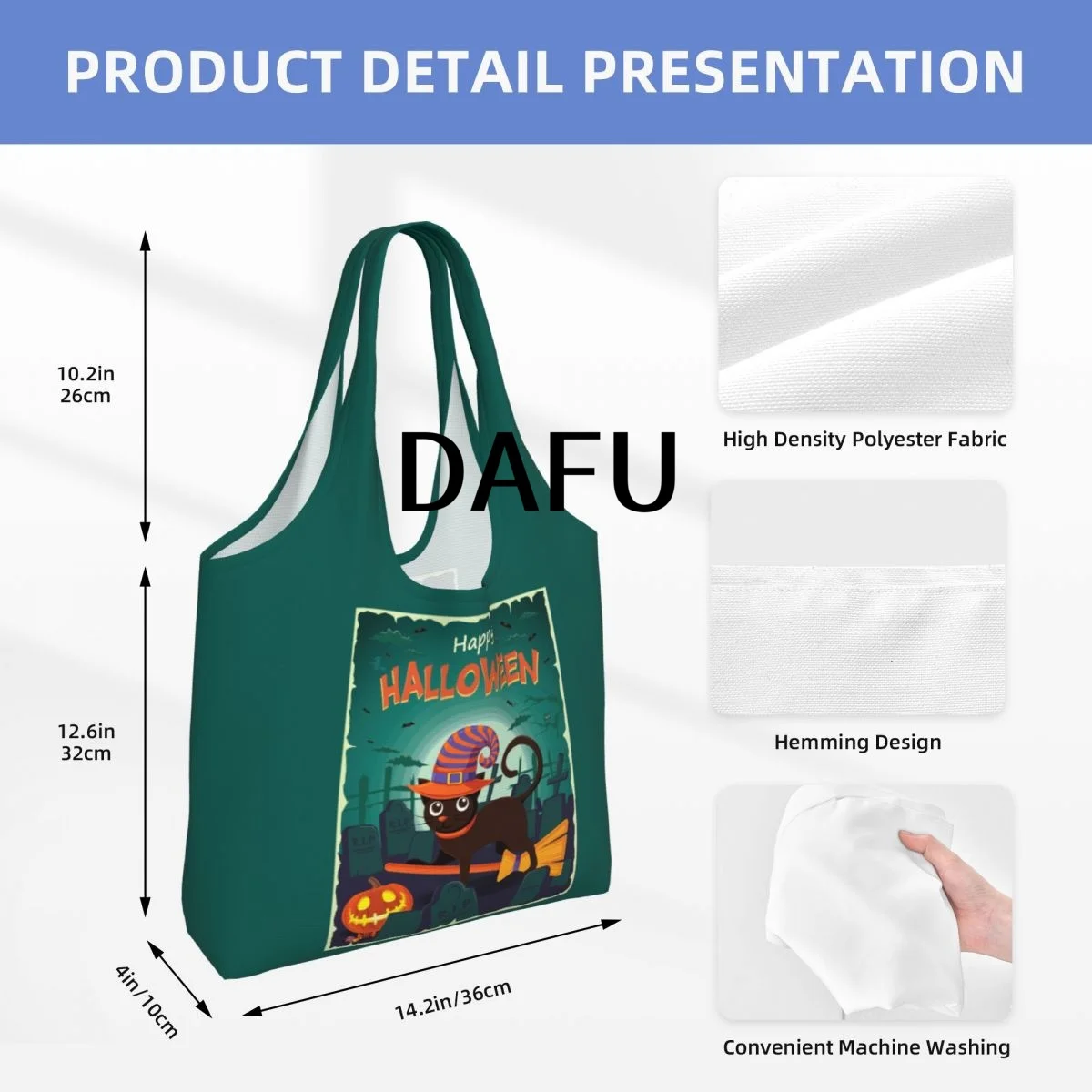 Happy Halloween Funny Halloween Print Cotton Tote Bag - Casual Commuter Shoulder Bag for Work Grocery Shopping Trick or Treat