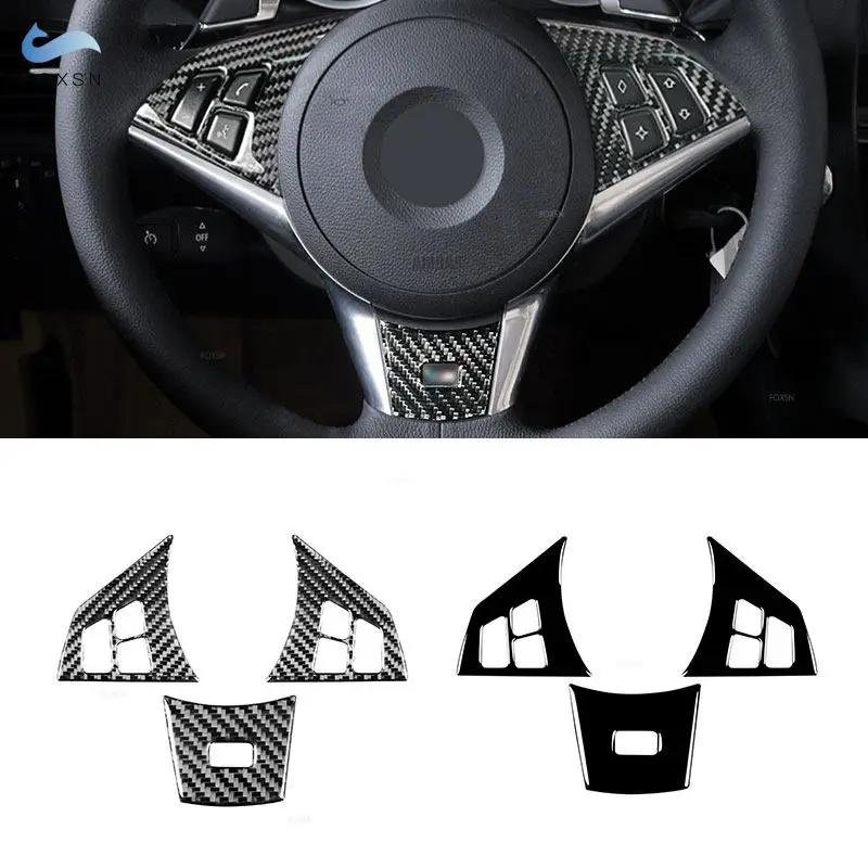 Piano Black/Carbon Fiber Car Steering Wheel Button Decoration For BMW 6 Series M6 E63 E64 2004 2005 2006 2007 2008 2009 2010