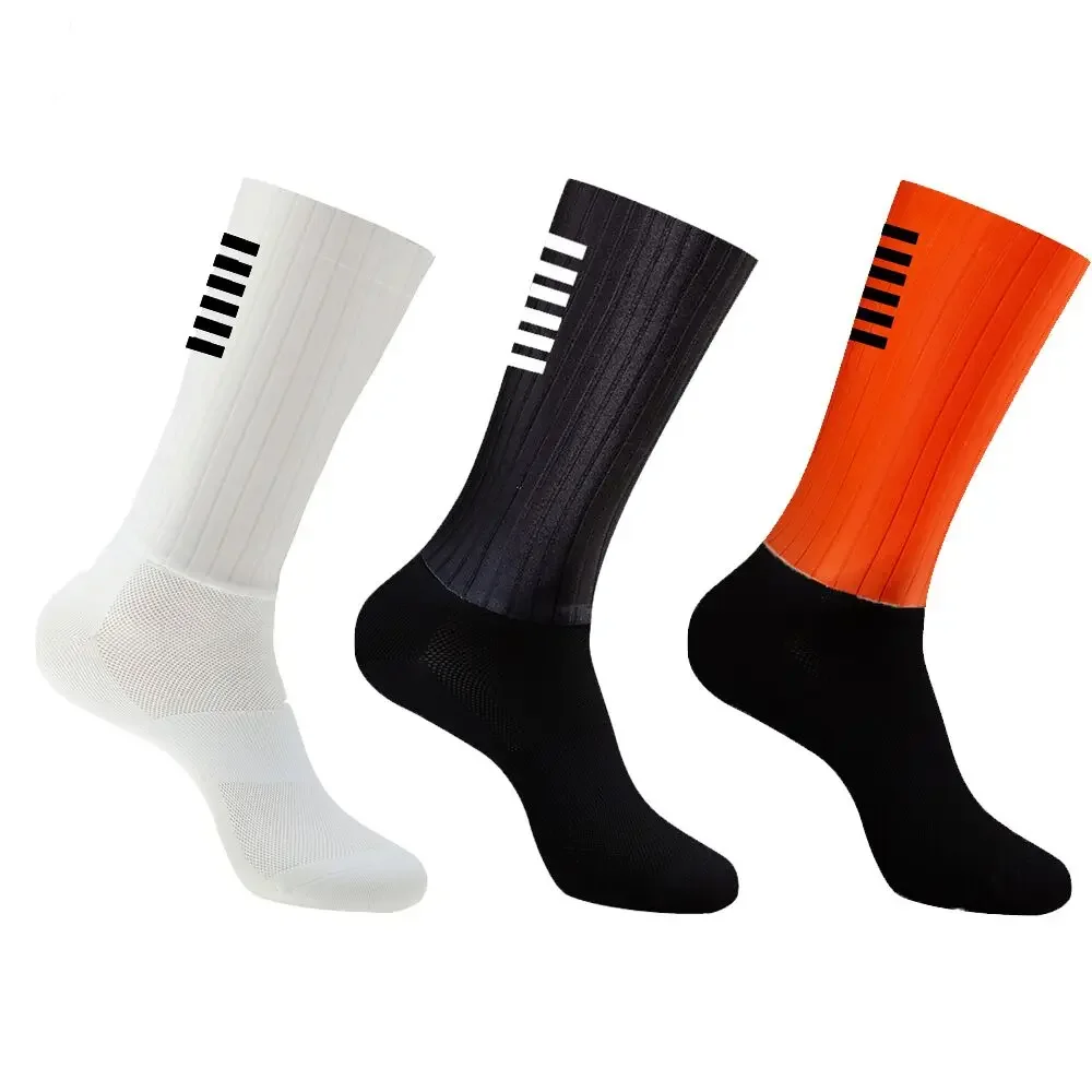 Chaussettes Aero Whiteline coordonnantes en silicone pour hommes, chaussettes de cyclisme, chaussettes de vélo, chaussettes de sport, chaussettes de course à pied